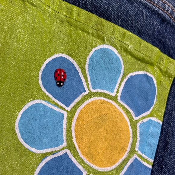 Old Navy Jeans Painted Mod Retro 70s Flower Blue Green High Rise Curvy Wide Leg - Picture 9 of 12